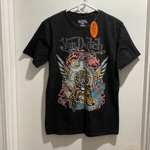 NWT Von Dutch Tiger Snake Bling Logo Graphics Punk Goth Festival Tee T-Shirt S